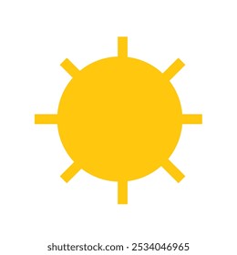 Sun yellow vector icon. Sunny days and summer season. Weather forecast illustration symbols. 