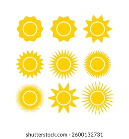 Sun yellow vector icon. Sunshine icons