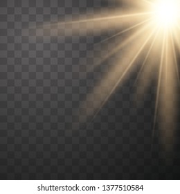 Sun, yellow warm light effect, sun rays, beams on transparent background. Vector illustration eps10.