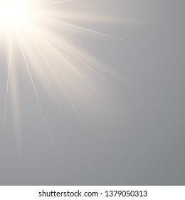 Sun, yellow warm light effect, sun rays, beams on transparent background. Vector illustration eps10.