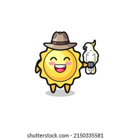 sun zookeeper mascot with a parrot , cute design