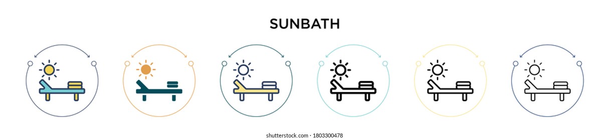 Sunbath icon in filled, thin line, outline and stroke style. Vector illustration of two colored and black sunbath vector icons designs can be used for mobile, ui, web