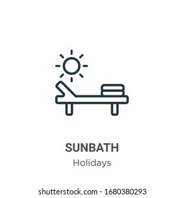 Icono vectorial de contorno de baño de sol. Icono de baño de sol negro en línea delgada, ilustración de elemento simple vector plano del concepto de vacaciones editables trazo aislado en fondo blanco