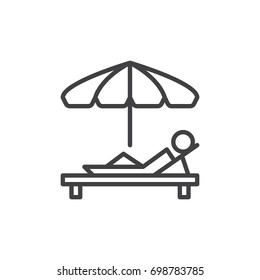 Sunbathe line icon, outline vector sign, linear style pictogram isolated on white. Parasol and sun lounger symbol, logo illustration. Editable stroke. Pixel perfect vector graphics