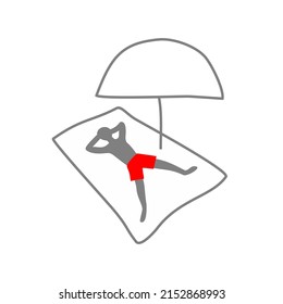 sunbathe. man lies sunbathing on the beach - vector illustration. summer, vacation