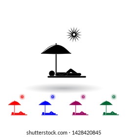 sunbathe under an umbrella multi color icon. Elements of beach holidays set. Simple icon for websites, web design, mobile app, info graphics
