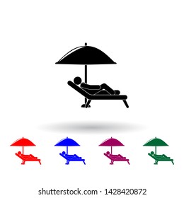 sunbathe under an umbrella multi color icon. Elements of beach holidays set. Simple icon for websites, web design, mobile app, info graphics