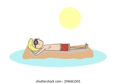sunbathing boy vector