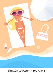 Sunbathing cartoon girl