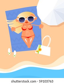 Sunbathing cartoon girl