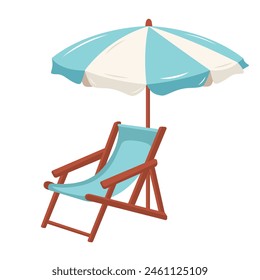 Sunbathing chair with beach umbrella. Sun lounger. Vacation and travel concept. 