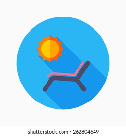 sunbathing flat icon with long shadow on blue circle background , vector illustration , eps10