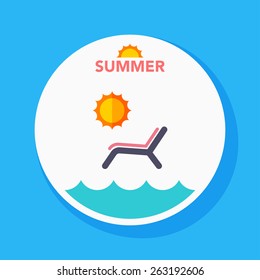 sunbathing flat icon with long shadow on blue circle background , vector illustration , eps10