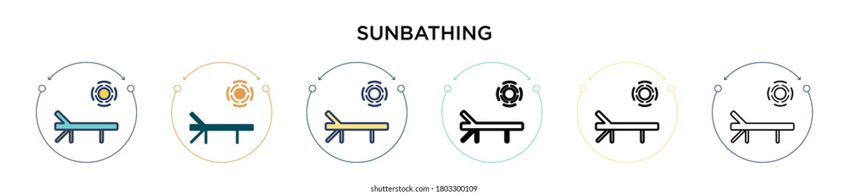 Sunbathing icon in filled, thin line, outline and stroke style. Vector illustration of two colored and black sunbathing vector icons designs can be used for mobile, ui, web