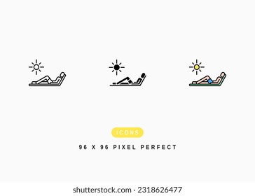 Sunbathing Icon. Man Tanning Relax Symbol Stock Illustration. Vector Line Icons For UI Web Design And Presentation