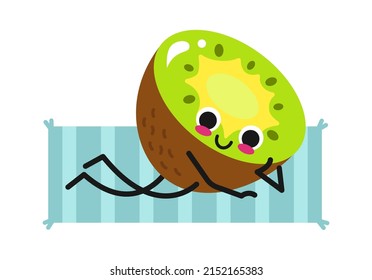 Sunbathing kiwi character. Vector illustration