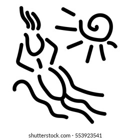Sunbathing man on the beach near the sea. One line. Smile. Vector. Background