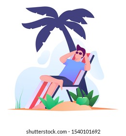 sunbathing men on the beach flat illustration