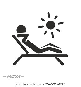 sunbathing person, sun bath icon, human on chaise lounge, natural tan, flat vector illustration eps10