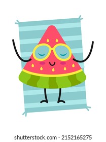 Sunbathing watermelon character. Vector illustration