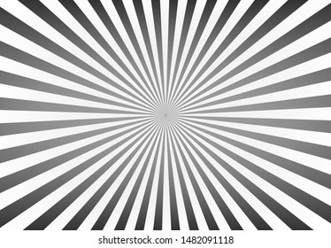 Sunbeam abstract background. Symmetrical radial black and white sun rays. Ornamental manga pattern. Summer poster. Flat style line texture. Vector illustration