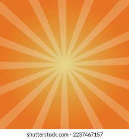 Sunbeam abstract background. Symmetrical radial yellow and orange sun rays. Ornamental manga pattern. Summer poster. Flat style line texture. Vector illustration
