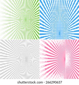Sunbeam colorful halftone background. Set. White background.