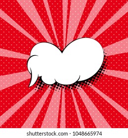 Sunbeam with Dots and White Speech Bubble on Red Retro Pop Art Background in the Sixties Style, Vector Illustration