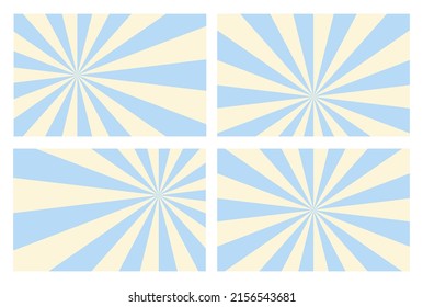 Sunbeam glow horizontal backgrounds in blue and beige colors. Trendy retro vector illustration. Circus poster or placard. Pastel colors	