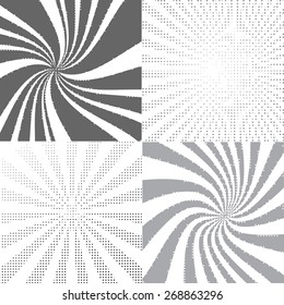 Sunbeam gray halftone background, stock vector illustration. Set




