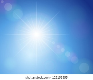 Sunbeam on a blue sky. Vector illustration.