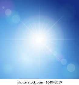Sunbeam on a blue sky. Vector illustration.
