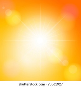 Sunbeam on a orange sky. Vector illustration.