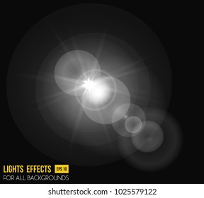 Sunbeam shining through lens, sun light effect. Abstract sunlight radiance of beam light effect background, illumination of star. May be used for sunset or sunshine light effects, flyer background
