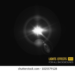 Sunbeam shining through lens, sun light effect. Abstract sunlight radiance of beam light effect background, illumination of star. May be used for sunset or sunshine light effects, flyer background
