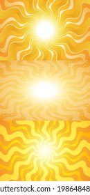 Sunbeam ullustration banner and poster. Hot backdrop with rays. Abstract vector orange background.