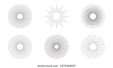 sunbeam vector collection, monochrome design elements elegant outline sun symbols