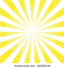 Sunbeam yellow halftone background, stock vector illustration  
