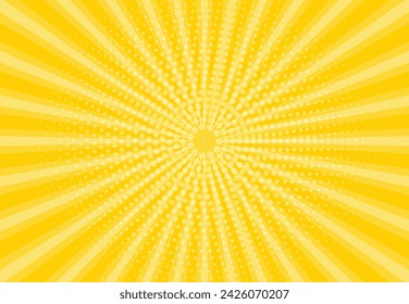 Sunbeams with dots yellow background. Abstract background with halftone dots design. Vector illustration