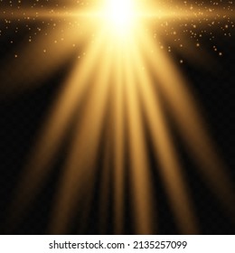 Vigas de sol, resplandor y polvo aislados en un fondo transparente para el diseño superpuesto