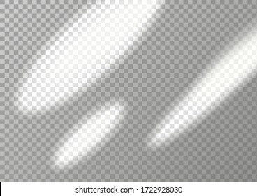 Sunbeams and transparent shadow. Vector mockup. Overlay effect. Sun ray. Realistic illustration.