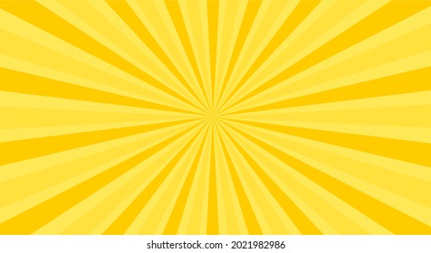 Sunbeams, yellow horizontal background. A pattern of highlights in a circle. Glowing sparks. Twisted straight lines. Vector illustration
