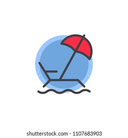 Sunbed with beach umbrella filled outline icon, line vector sign, linear colorful pictogram isolated on white. Beach loungers symbol, logo illustration. Pixel perfect vector graphics