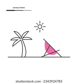 Sunbed And Beach Umbrella Icon Vector Design.