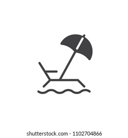 Sunbed with beach umbrella vector icon. filled flat sign for mobile concept and web design. Beach loungers simple solid icon. Vacation symbol, logo illustration. Pixel perfect vector graphics