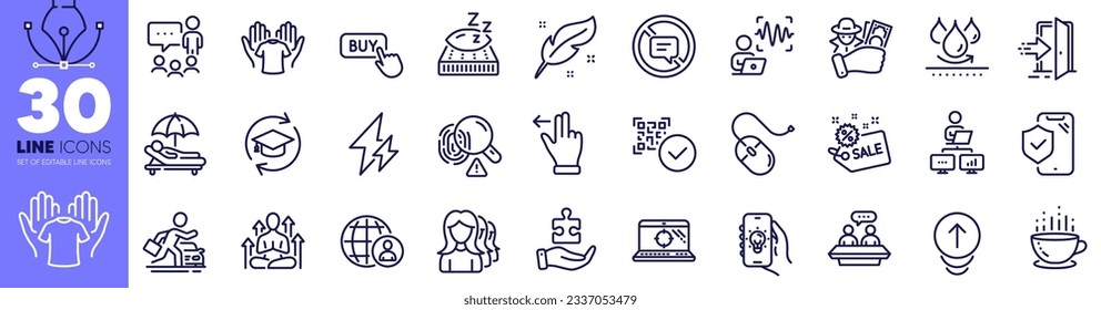 Sunbed, Car rental and Sale line icons pack. Waterproof, Fraud, Phone insurance web icon. Voice wave, Hold t-shirt, Entrance pictogram. Computer mouse, Seo laptop, Work home. Swipe up. Vector
