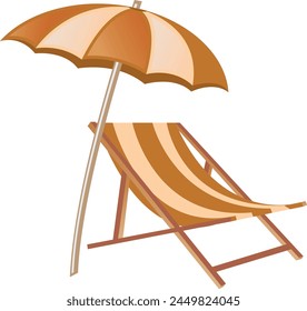 Silla y paraguas Vector Imagen Icono de vacaciones playa. tumbona de madera. Tumbona. Sombrilla, silla de playa. Relajación veraniega