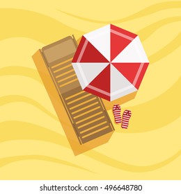 Sunbed, Flip-flops And Umbrella Spot On The Beach Composition