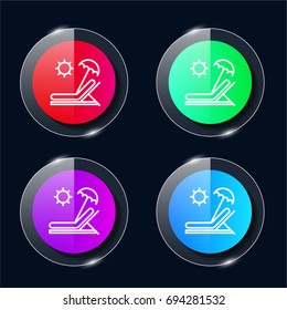 Sunbed four color glass button ui ux icon. Glossy app icon logo vector