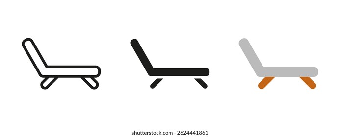 Sunbed icon. Beach lounger with umbrella vector illustration. Summer vacation and relaxation symbol. Resort and poolside leisure pictogram for travel and holiday designs.